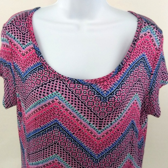 Hippie Rose Women's Short Sleeve Top Chevron Print Laced Bottom Shirt Size Large - Picture 4 of 7